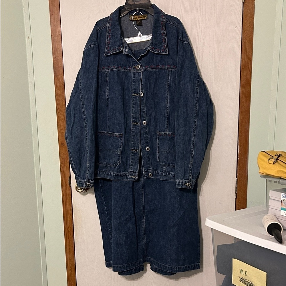 Ashley Stewart Dark Blue Denim Jacket and Skirt Set Size 20 PTP 25” Waist 36”